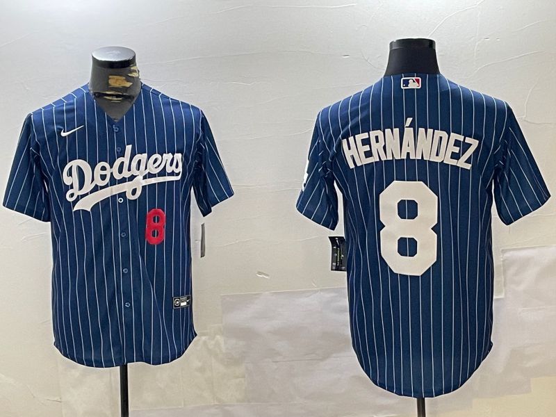 Men Los Angeles Dodgers 8 Hernandez Blue Stripe Game 2024 Nike MLB Jersey style 11204